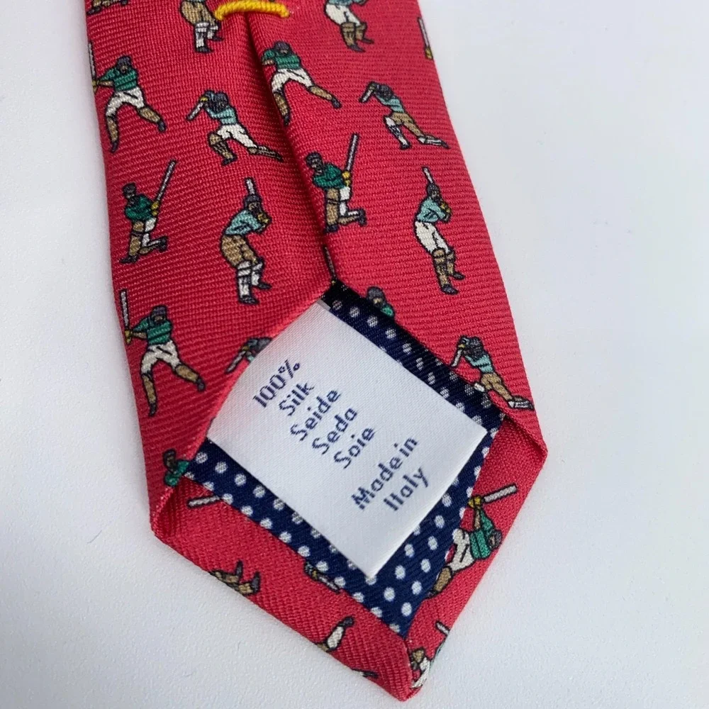 Eton Tie Mens One Size Red Cricket Print Silk Classic Fit Necktie Italy‎ Made